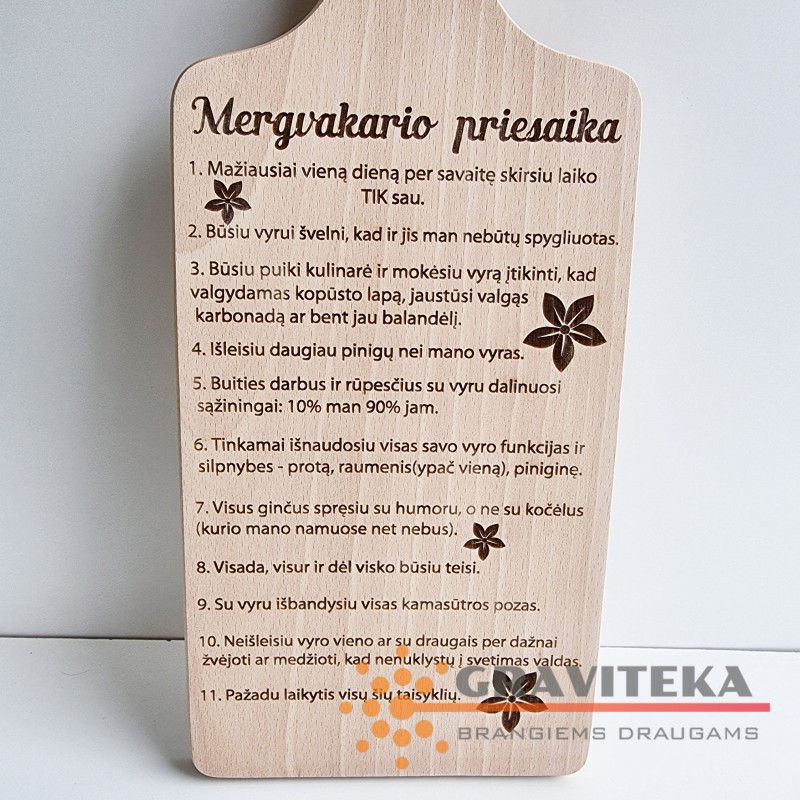 Pjaustymo lentelė - "mergvakario priesaika"